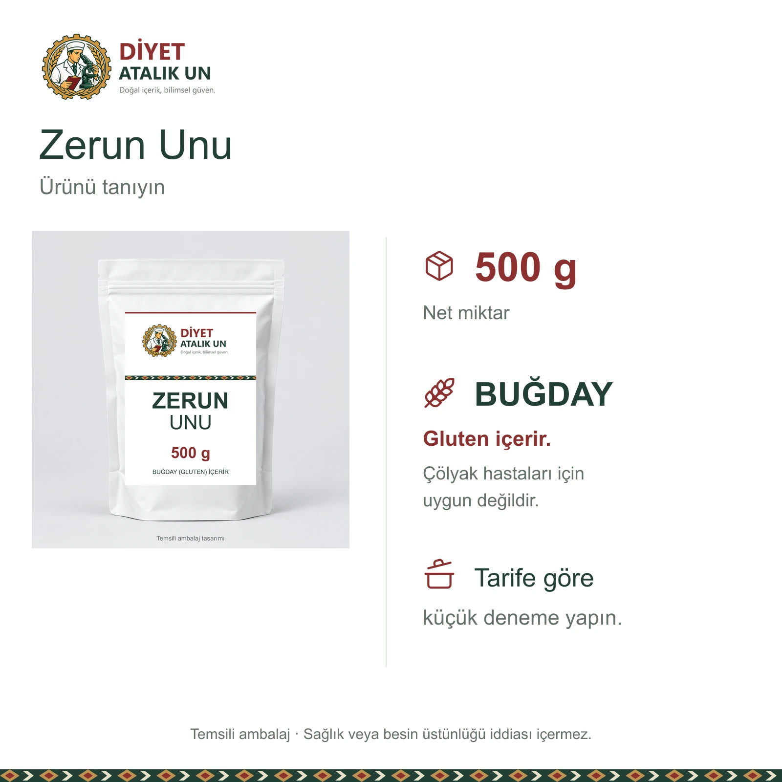 Zerun Unu 500 g net miktar ve buğday gluten alerjen bilgisi